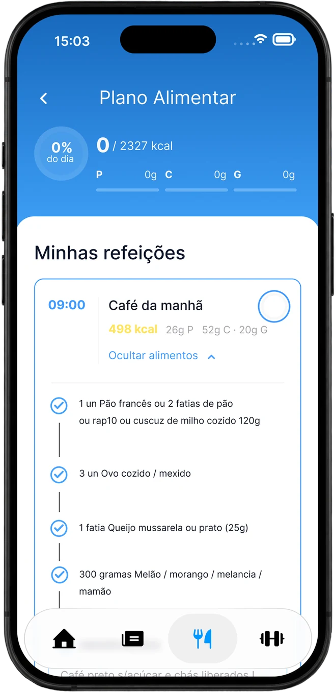 Plano alimentar no app
